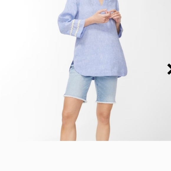 Chicos Linen Embrioderd Tunic Top Blue with White Accents Size 0.5 (6) - Picture 6 of 10
